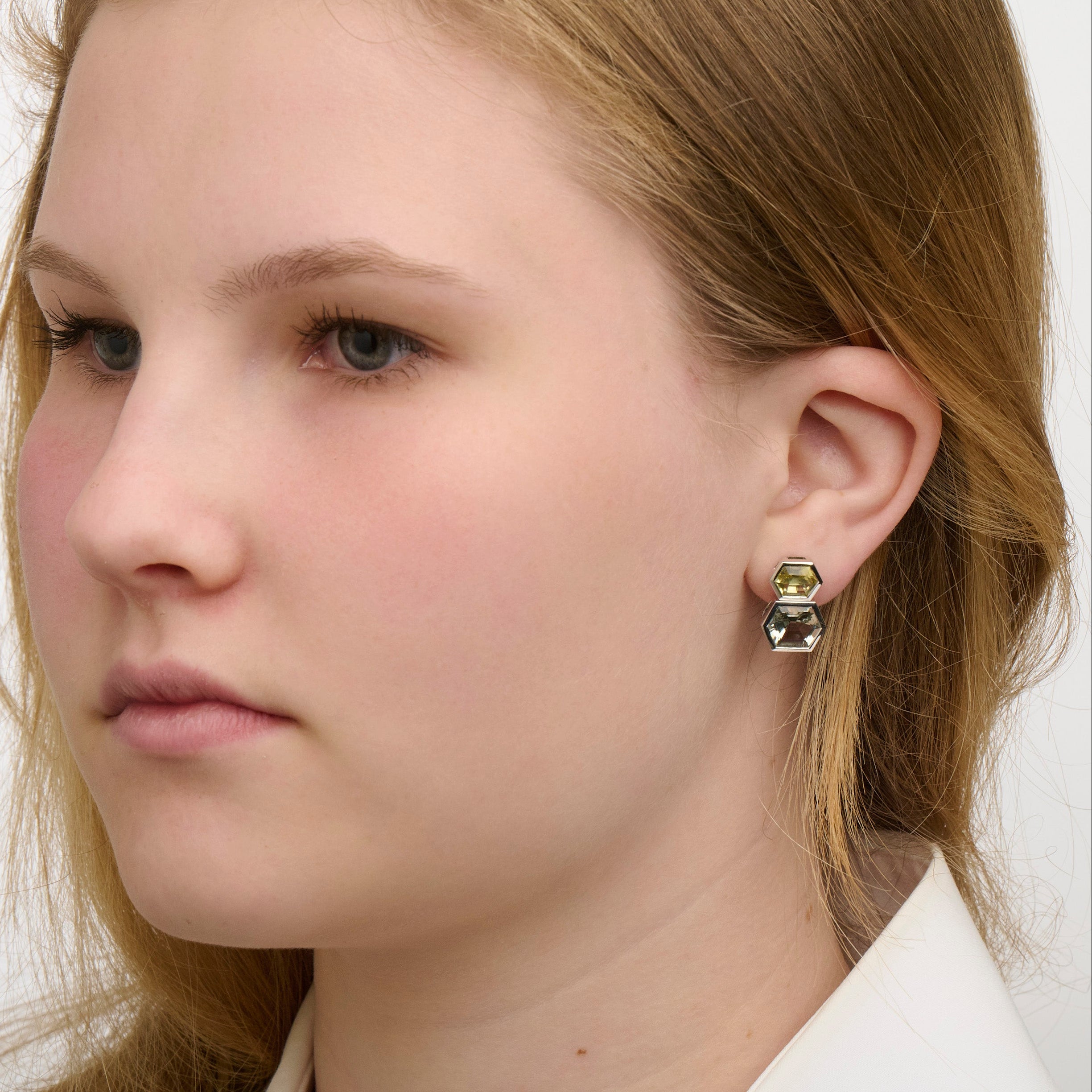 Glow on Glow Earrings - Lemon Quartz and Green Amethyst Hexagons