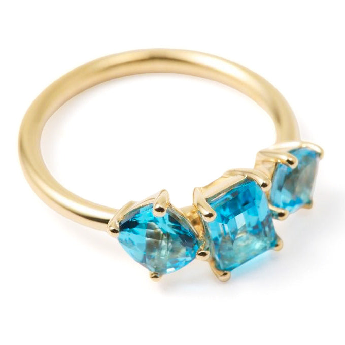 Yellow gold ring with 3 Swiss Blue Topaz