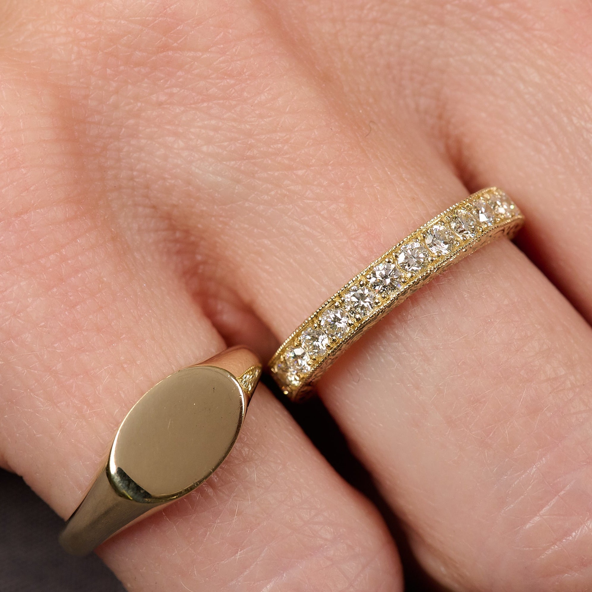 Minimalist yellow gold signet ring, unengraved