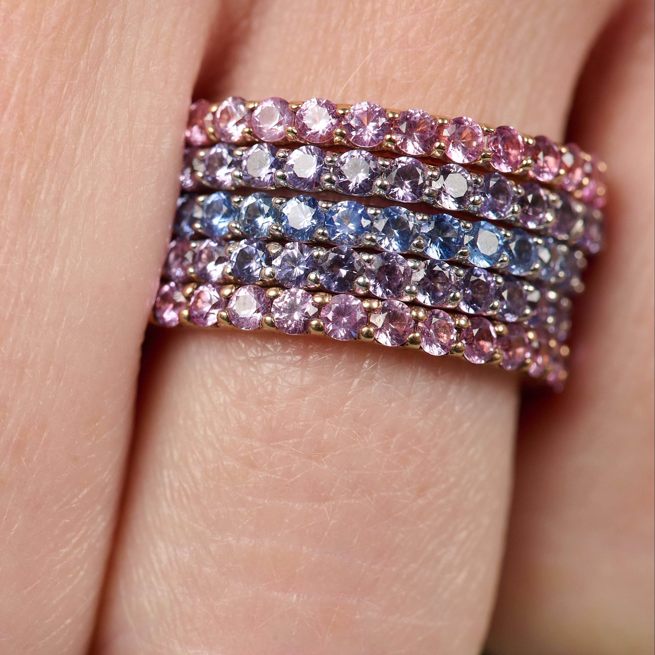 Lilac, Ceylon-blue and Pink Sapphire Bands